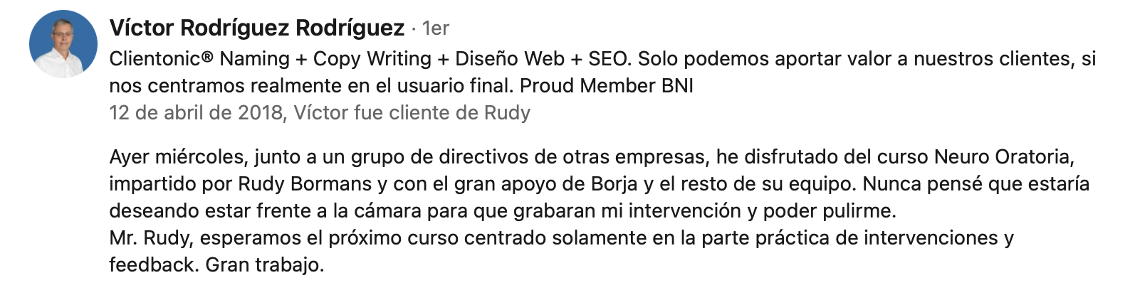 recomendacion de rudy bormans linkedin